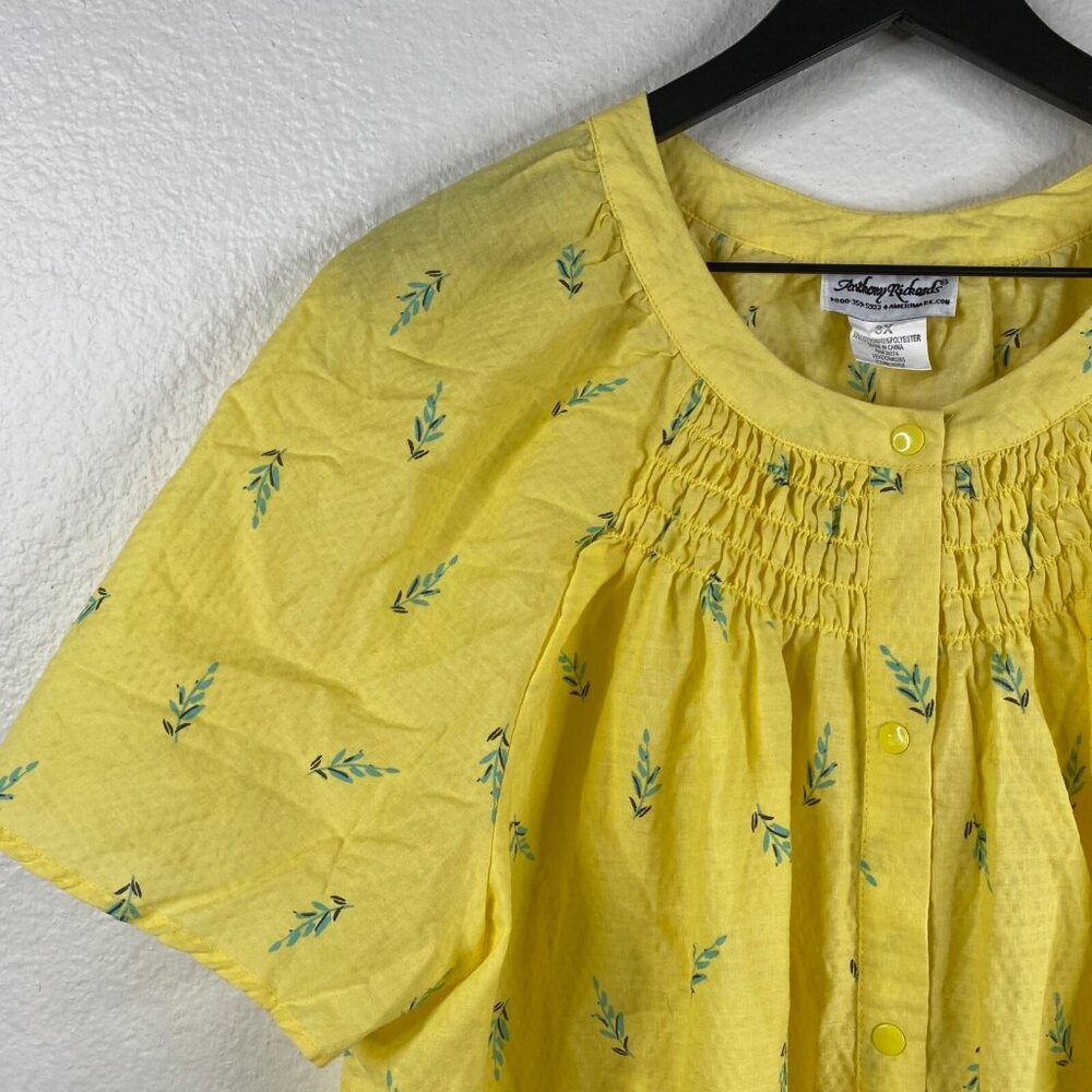Anthony Richards House Dress Women's Yellow Sz 3X  Snap Closure Floral Patio - Picture 5 of 9